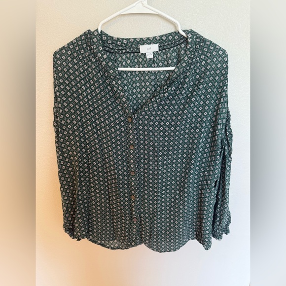 J. Jill Teal and White Patterned Button Down Shirt - Picture 1 of 5